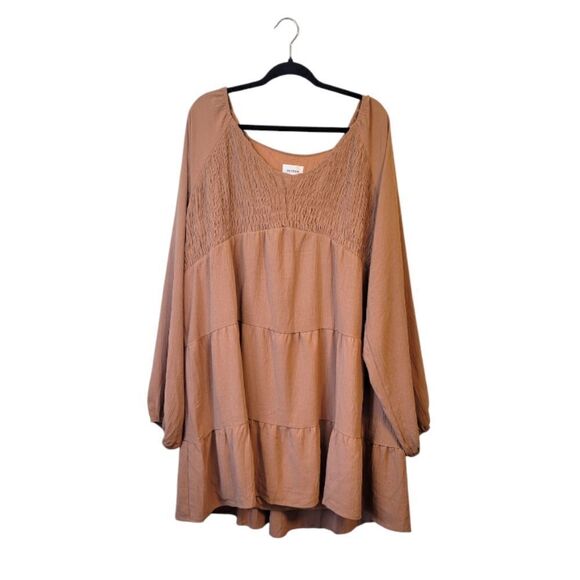 heyson Dresses & Skirts - Heyson Light Brown Smocked Front Long Sleeve Tiered Dress